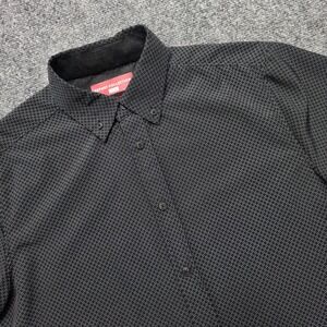 Report Collection Men's M Black White Micro Dot Stretch Short Sleeve Button Down